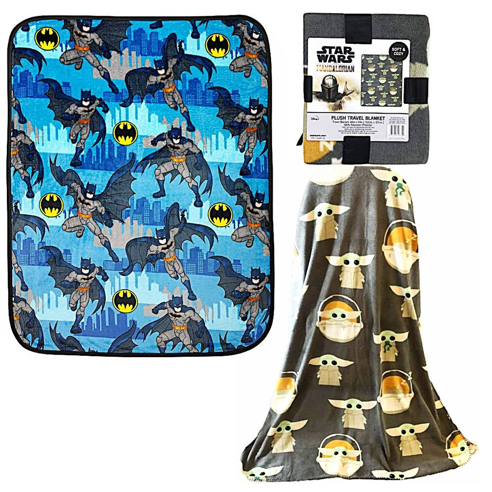 2 x 40" x 50" James Franco Throw Blankets - Baby Yoda & Batman (Like New)
